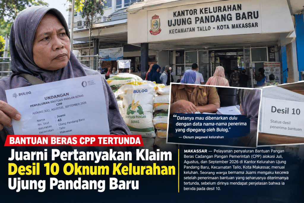 BANTUAN BERAS CPP TERTUNDA, Juarni Pertanyakan Klaim Desil 10 Oknum Kelurahan Ujung Pandang Baru